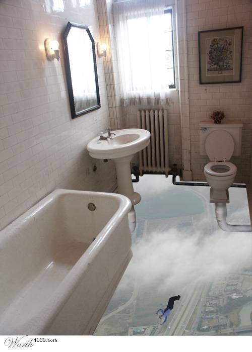 Careful! The bathroom floor's a bit ... wellllll ...! (GOTTA see this!)